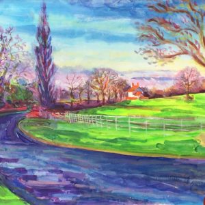 A bright winter’s morning on Holdiford Road. Acrylic on Canvas by Richard Bostock